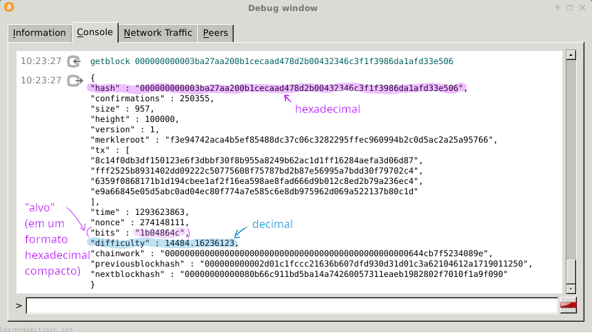 Diagrama mostrando o alvo e o intervalo em hexadecimal.